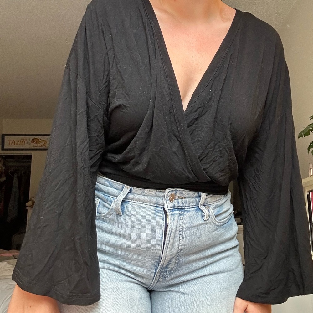 Lulu's Black Wrap Blouse